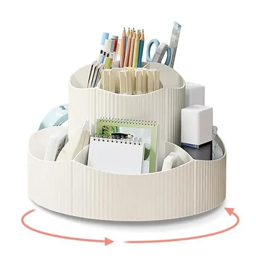 Produktbild: Humbgo Kinder Drehbarer Stiftehalter Schreibtisch Organizer mit 11 Fächer, 360° Drehbar Büro Stifthalter Multifunktionaler Schreibtisch Organizer für Stifte Bürobedarf Schulbedarf Kosmetik(Weiß)