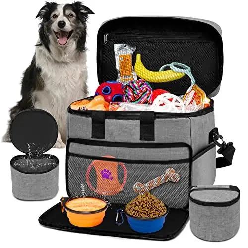 Produktbild: SIRMEDAL Hund Reisetasche Großes Haustier Reiseset für Lieferungen Beinhaltet 2 zusammenklappbare Hundeschalen 2 TravelFood Container Hund Reiseset für EIN Wochenende Weg Set