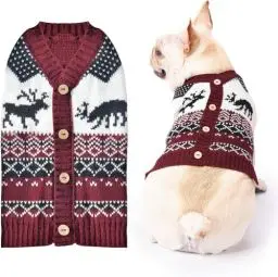 Produktbild: Hund Weihnachten Pullover V-Ausschnitt gestrickt Welpe Pullover Weste Rentier Haustier Kleidung Outfit für kleine mittlere große Hunde Katze Pullover(Rentier Pullover,S)
