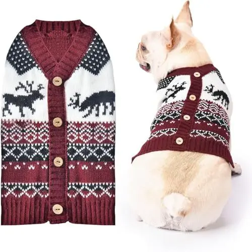 Produktbild: Hund Weihnachten Pullover V-Ausschnitt gestrickt Welpe Pullover Weste Rentier Haustier Kleidung Outfit für kleine mittlere große Hunde Katze Pullover(Rentier Pullover,S)