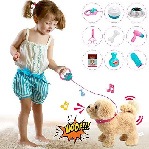 Produktbild: Hund mit Leine Der Läuft und Bellt, 11 Stück Interaktives Spielzeug Kinder Elektronische Haustiere Plüschtiere, Elektrischer Stofftier mit Funktion Geschenke für 2 3 4 Jahre Alte Mädchen Jungen