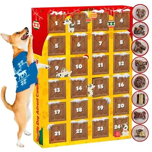 Produktbild: Hunde Adventskalender 2025 – Premium & Leckere Hundesnacks – Halten Sie Ihren Hund Die Ganze Weihnachtssaison Begeistert – 8 Verschiedene Leckereien