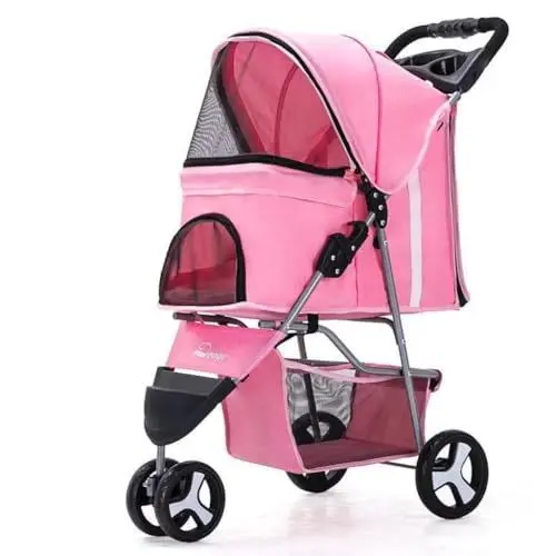 Produktbild: Hunde Kinderwagen Leichter Faltbarer Haustier-Kinderwagen for Katzen und Hunde, dreirädriger Haustier-Kinderwagen, Hunde-Kinderwagen-Zubehör Pet Stroller(Pink)