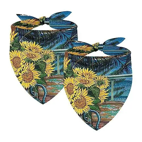 Produktbild: Hundebandanas,Dreieckslätzchen 2 Stück,Sonnenblumenhaus, Zimmer, Strand,Bandana für große Hunde und Katzen