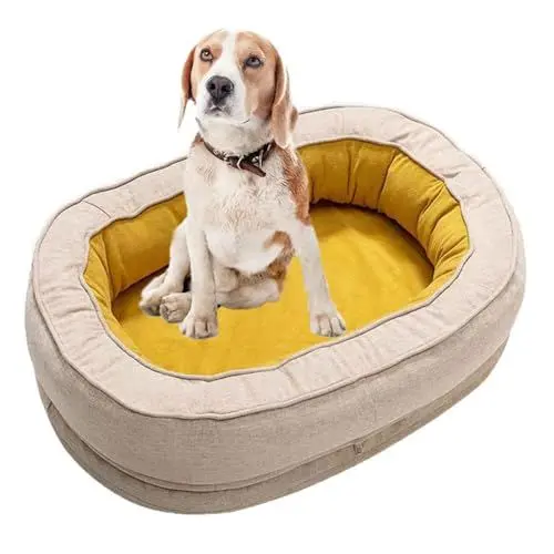 Produktbild: YPDOPORA Hundebetten Für Große Hunde, Donut-Hundebett, Nackenrolle, Hundesofa Mit Wasserdichtem Futter, rutschfeste Unterseite, Orthopädisches Hundebett Aus Eierschaum, Haustierbett Für Hunde,Gelb,L