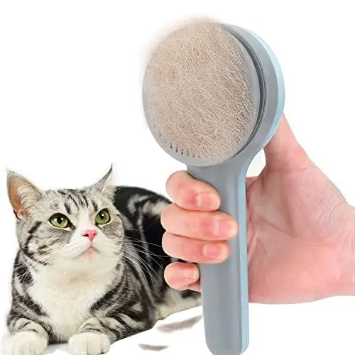 Produktbild: Hundebürste, Katzenbürste Selbstreinigende Slicker-Bürste Pets Brush Haustier Bürsten mit Großer Knopf für Katzen Hunde Massage Reinigung-Einfach zu Bedienen Entferne Unterwolle Pflegewerkzeug
