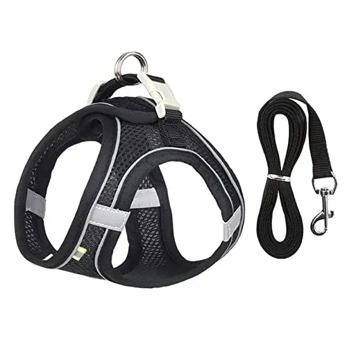 Produktbild: Hundegeschirr Hundegeschirr-Leine-Set for kleine Hunde, verstellbar, Welpen-Katzengeschirr, Weste, französische Bulldogge, Chihuahua, Mops, Outdoor-Laufleine(Black,L 7-11 kg)