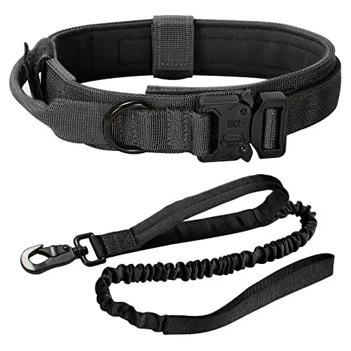 Produktbild: Hundehalsband Taktisch Einstellbar mit Hundeleine und Kontrollgriff, Hundehalsbänder für Mittlere Bis Große Hunde Jagd Training Freizeit Outdoor (Schwarz XL)