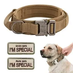 Produktbild: Hundehalsband Verstellbar mit Kontrollgriff, Taktisch Halsband Nylon, Hunde Halsband Gepolstert, Metallschnalle, für Mittlere Große Hunde Jagd Training Outdoor, Braun XL