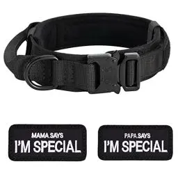 Produktbild: Hundehalsband Verstellbar mit Kontrollgriff, Taktisch Halsband Nylon, Hunde Halsband Gepolstert, Metallschnalle, für Mittlere Große Hunde Jagd Training Outdoor, Schwarz M