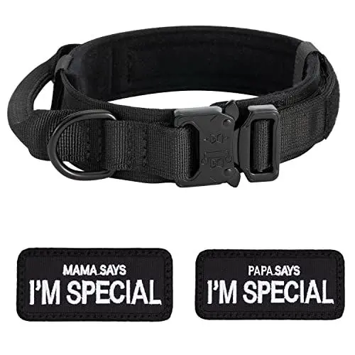 Produktbild: Hundehalsband Verstellbar mit Kontrollgriff, Taktisch Halsband Nylon, Hunde Halsband Gepolstert, Metallschnalle, für Mittlere Große Hunde Jagd Training Outdoor, Schwarz XL