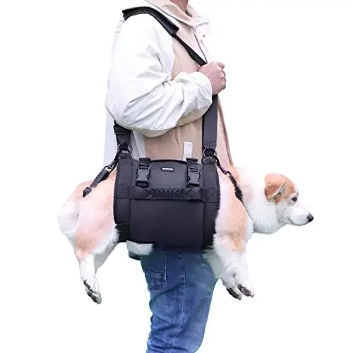 Produktbild: Hundehebegeschirr für große Hunde, Ganzkörper-Hundetragetasche mit Griff, zur Unterstützung der Hinterbeine/Gelenkverletzungen/Arthritis von Hunden (Schwarz, L)