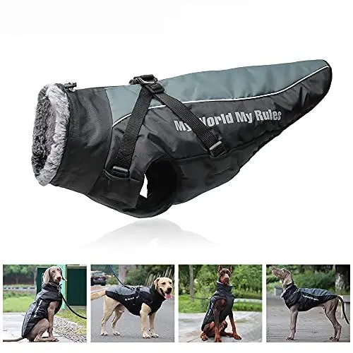 Produktbild: Hundemantel Wendbare, wasserdichte, mit abnehmbarem Geschirr-Design und gefaltetem Pelzkragen Kein Ziehen, kein Ersticken, kuschelige Kleidung bei kaltem Wetter für und große Hunde 4XL