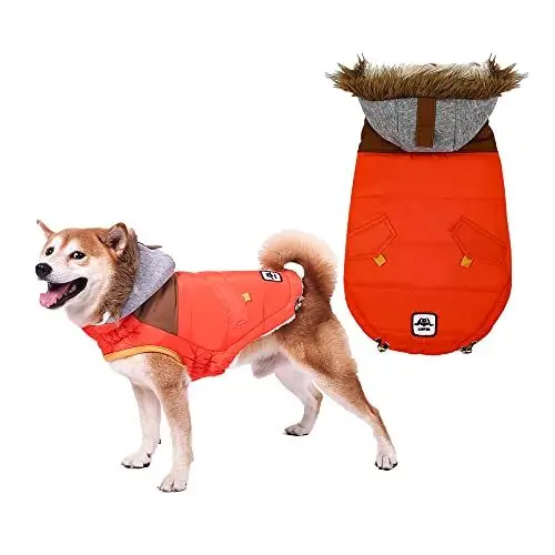 Produktbild: Hundemantel für Kleine Hunde, Wasserdichter Warmer Hund Wintermantel, Hundejacke, Hunderegenmantel Wasserdicht Grosse Hunde, Regenmantel Hund für Große Mittelgroße Kleine Hunde (Orange, M)