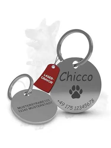 Produktbild: Hundemarke mit Gravur | Hundezubehör | Hundemarke personalisiert | Hundehalsband mit Namen | ⌀30mm | Edelstahl | Für Hundehalsband personalisiert | Katzen | Hunde | Tiere