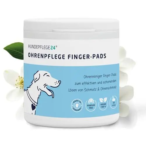 Produktbild: Hundepflege24 Ohrenreiniger Hund Fingerpads - 50 Stück als Ohrreiniger für Hunde, Katzen & Kleintiere - Sanfte Aber wirkungsvolle Ohrenpflege & Reinigung - Ohrenpads Hund mit wertvollen Wirkstoffen