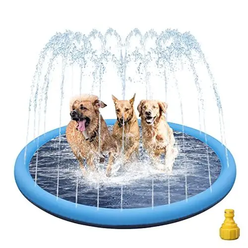Produktbild: Hundepool, 170cm Sprinkler Matte Hund Splash Pad, Wasserspielmatte Hund Wassermatte, Verdickt rutschfest Planschbecken Hund, Hundeplanschbecken, Hundepool für GroßE, Sprühmatte für Haustiere