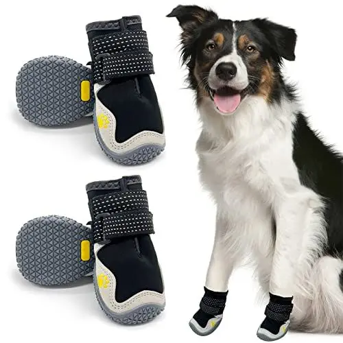 Produktbild: Hundeschuhe, 4 Stück Atmungsaktive Stiefel für Hunde mit reflektierenden Riemen, Mikrofaser Leder Gummi Rhombische Sohle Hundepfotenschutz (6#)