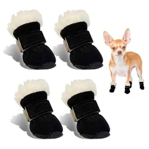 Produktbild: Hundeschuhe Pfotenschutz Winter, 4pcs Schneestiefel Hunde, Hunde Schuhe Anti Rutsch, Rutschfest und Warm, Geeignet für Kleine und Mittelgroße Hunde für Outdoor-Aktivitäten im Winter, Waschbar (M)