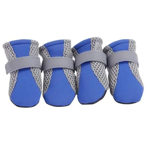 Produktbild: Hundestiefel aus Netzstoff, reflektierende Hundeschuhe, atmungsaktiver Welpenschutz mit weicher Anti-Rutsch-Sohle, verstellbare, leichte Haustierschuhe für den Außenbereich zum Dackel Mantel (Blue, S)