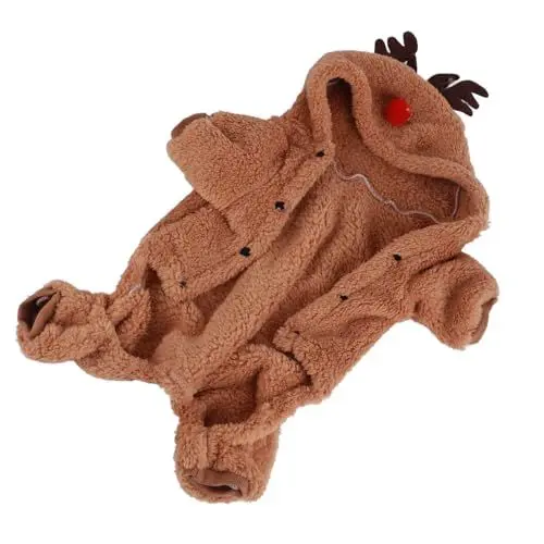 Produktbild: Hunde-Weihnachtsoutfit, Welpenkleidung, Katzen-Weihnachts-Rentier-Overall-Outfit, Bekleidung, Hunde-Outfit, Weicher, Warmer Hunde-Winterpyjama für Kleine, Mittelgroße und Große