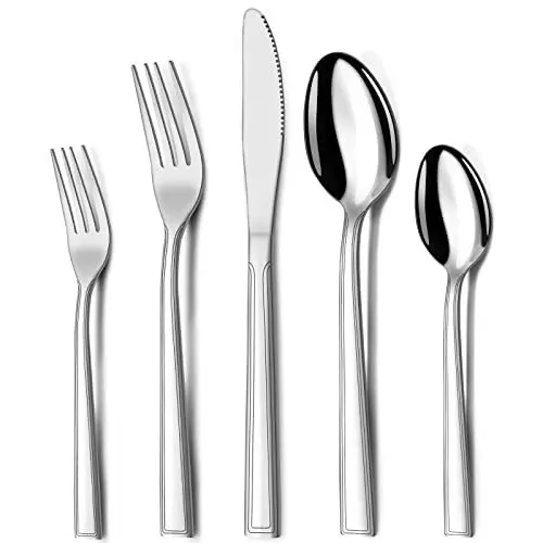 Produktbild: Hunnycook 30 teilig Besteck Set 6 Personen, Edelstahl Besteckset mit Messer Gabel Löffel für Restaurant Party Hochzeit, Klassisches Streifenhandwerk, Spülmaschinenfest