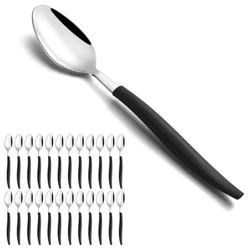 Produktbild: Hunnycook Suppenlöffel 24 Stück, Edelstahl Löffel Set mit Schwarzer Griff, 7.87 inch (20 cm) Esslöffel, Hochglanzpoliert Tafellöffel für Haushalte & das Esszimmer, Spülmaschinenfest
