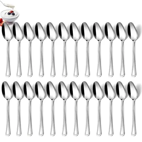Produktbild: Hunnycook Teelöffel 24 Stück, Edelstahl Kaffeelöffel Set mit Perlenrand, 5.4inch (13.9cm), Hochglanzpoliert Espressolöffel/Kleine Löffel/Dessertlöffel für Haushalte & das Esszimmer, Spülmaschinenfest
