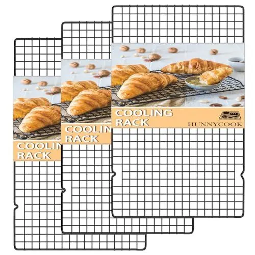 Produktbild: hunnycook Abkühlgitter 3er-Set, Rechteckig Kuchengitter Abkühlgitter aus Edelstahl, 40,2cm*25cm Schwarz Mehrweg Kuchengitter für Backen, Grillen und Trocknen, Gesund & Robust, Spülmaschinenfest