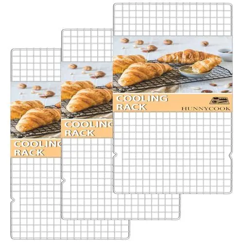 Produktbild: Hunnycook Abkühlgitter 3er-Set, Rechteckig Kuchengitter Abkühlgitter aus Edelstahl, 40,2cm*25cm Silber Mehrweg Kuchengitter für Backen, Grillen und Trocknen, Gesund & Robust, Spülmaschinenfest