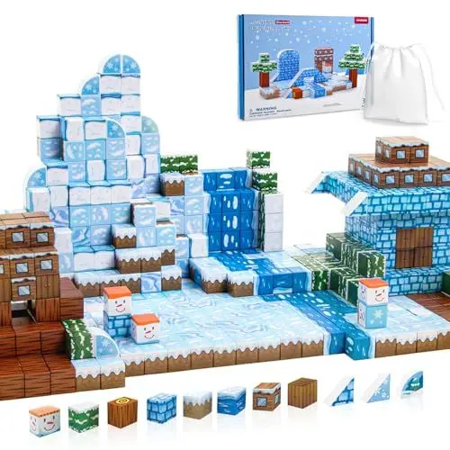 Produktbild: hunnycook Magnetische Bausteine, 108 Pcs magnetbausteine, Baukasten Magnetische Eiswelt, Magnetspielzeug für 3,4,5,6,7,8 Jahre Mädchen und Jungen, Geschenke für Kinder ab 3 Jahren,World