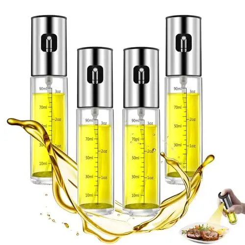 Produktbild: hunnycook Ölsprüher für Speiseöl, 4 Stück 100ml Öl Sprühflasche, Abgestufter Ölsprüher Glas mit guter Zerstäubung, Professioneller Ölspray für Küche Kochen Salat Brot Backen BBQ