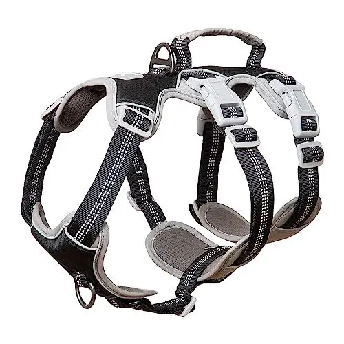 Produktbild: Huntboo Hundegeschirr Ausbruchsicher, Hundegeschirr grosse hunde, Reflektierender Gurt mit Gepolstertem Griff, Wasserdicht Verstellbare Weste für Große Hunde, die Spazieren Gehen, Rennen (Schwarz, L)