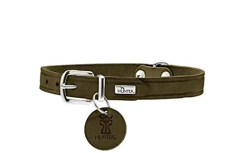 Produktbild: HUNTER Aalborg Halsband für Hunde, Leder, schlicht, robust, komfortabel, Oliv, 52 (M)