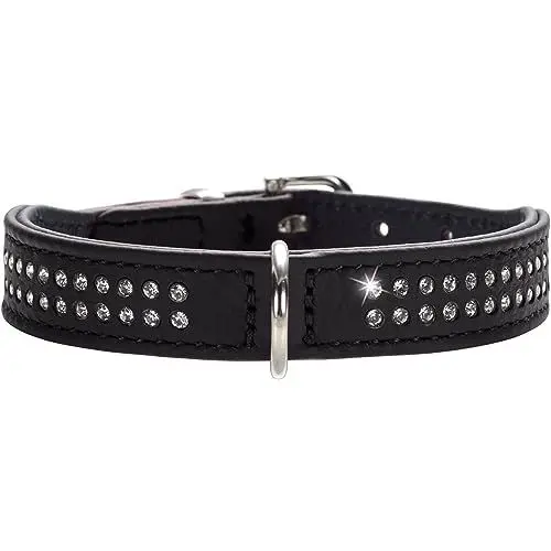 Produktbild: HUNTER DIAMOND PETIT Halsband für kleine Hunde, Leder, mit Strasssteinchen, 32 (XS), schwarz
