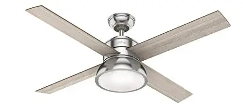 Produktbild: HUNTER FAN Deckenventilator Loki 132 cm für den Innenbereich, mit Beleuchtung und Fernbedienung, 4 austauschbaren Flügeln in Eiche Hellgrau und Holz Natur, optimal für Sommer und Winter, Modell 50424