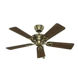 Produktbild: HUNTER FAN Deckenventilator Seville 112 cm InnenOhne Licht und Zugkette, Messing antik, 5 Umdrehbare Flügel in Walnussbaum und Eiche medium, Ideal für Sommer oder Winter, Modelnr. 24034