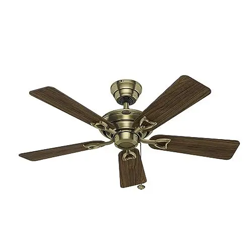 Produktbild: HUNTER FAN Deckenventilator Seville 112 cm InnenOhne Licht und Zugkette, Messing antik, 5 Umdrehbare Flügel in Walnussbaum und Eiche medium, Ideal für Sommer oder Winter, Modelnr. 24034