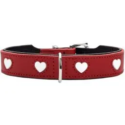 Produktbild: HUNTER Hundehalsband Love, Farbe: rot/schwarz, weiches, Robustes Rindsleder, einzeln eingenähte Herzen, handgefertigt, hoher, besonders anschmiegsam, Made in Germany, Größe 55