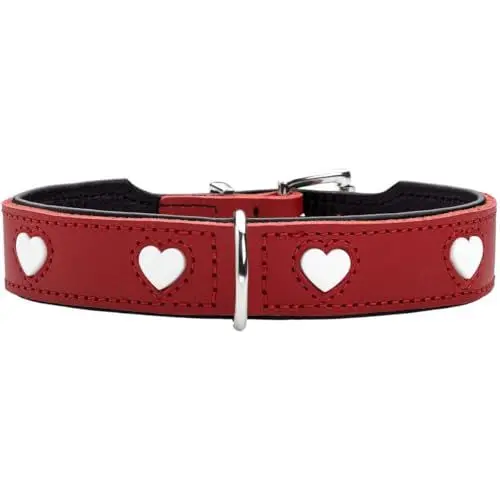 Produktbild: HUNTER Hundehalsband Love, Farbe: rot/schwarz, weiches, Robustes Rindsleder, einzeln eingenähte Herzen, handgefertigt, hoher, besonders anschmiegsam, Made in Germany, Größe 55