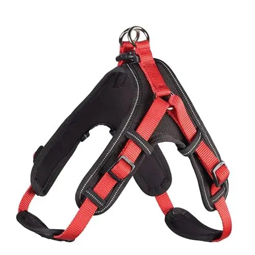 Produktbild: HUNTER Neopren Vario Quick Geschirr für Hunde, Nyon, Neopren gepolstert, reflektierend, L, rot/schwarz