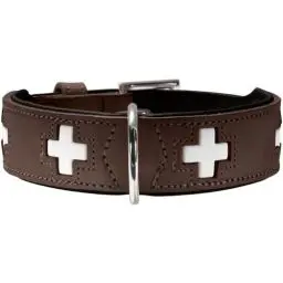 Produktbild: HUNTER SWISS Hundehalsband, Leder, hochwertig, schweizer Kreuz, 55 (M), braun/schwarz