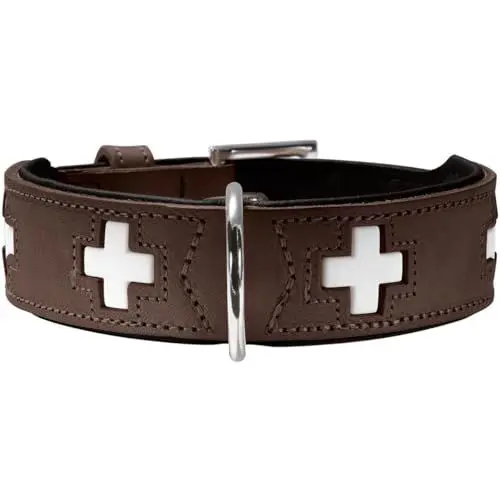 Produktbild: HUNTER SWISS Hundehalsband, Leder, hochwertig, schweizer Kreuz, 55 (M), braun/schwarz