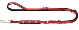 Produktbild: HUNTER Swiss Verstellbare Führleine für Hunde, Leder, hochwertig, schweizer Kreuz, 1,8 x 200 cm, rot, rot/schwarz