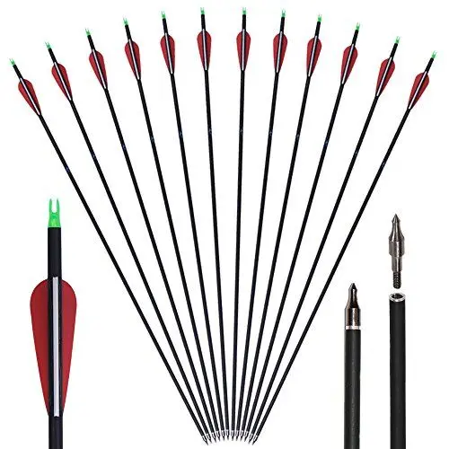 Produktbild: Huntingdoor 12er Pack 30 Zoll Carbonpfeile Jagdpfeile mit Vanes und drehbare Nocken 550 Spine Pfeile für bogenschießen für Recurvebogen Compoundbogen Langbogen Zielübungen im Freien (Rot)