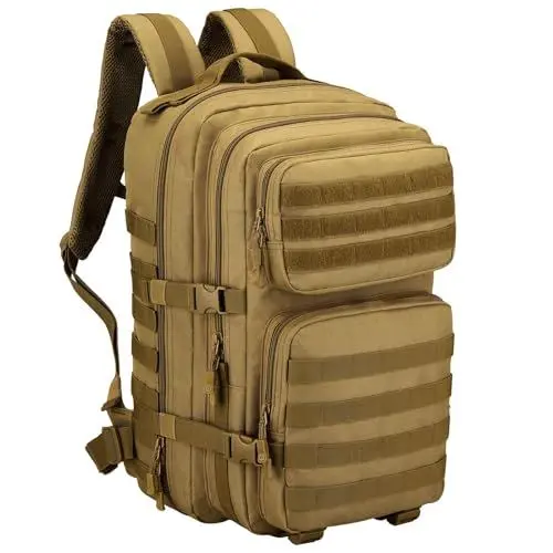 Produktbild: HUNTVP 45L Taktischer Rucksack Militär Wanderrucksack Molle Trekkingrucksack Wasserdicht Kampfrucksack Bundeswehr Kletterrucksack für Herren Damen Outdoor Wandern Camping,Braun