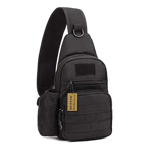 Produktbild: HUNTVP Taktisch Brusttasche Military Schultertasche Tactical Chest Sling Pack MOLLE Armee Crossbody Bag Militärisch Umhängetasche Mini Single Strap Rucksack für Reisen Wandern Camping,Typ-1 Schwarz