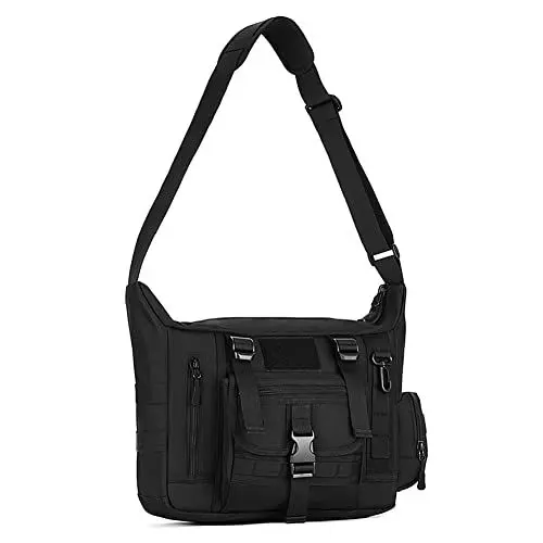 Produktbild: HUNTVP Taktisch Schultertasche Militär Crossbody Bag Sling Tasche Wasserabweisend Umhängetasche Messengerbag Aktentasche mit Verstellbar Schultergurt Outdoor, Schwarz