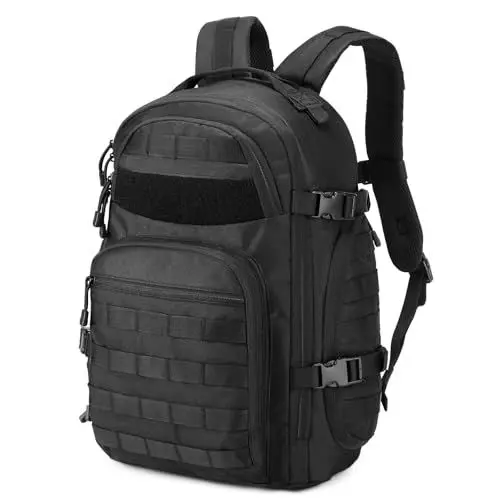 Produktbild: HUNTVP Taktischer Rucksack Herren 35L Militär Wanderrucksack MOLLE Trekkingrucksack Wasserabweisend Bundeswehr Kampfrucksack Kletterrucksack für Sport Reise Outdoor Wandern Camping Trekking,Schwarz