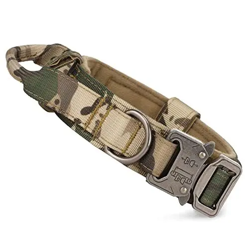Produktbild: Huntvp taktisch Hundehalsband Verstellbar mit Kontrollgriff, aus Nylon, gepolstert, Metallschnalle, für Mittlere Große Hunde Jagd Training Freizeit Outdoor, Camo M